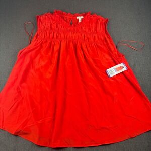 Joie Cayenne Red Smocked High Neck Sleeveless Blouse Top XXL E7000CO New